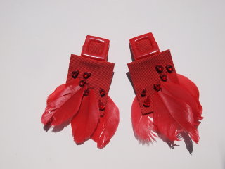 feather earrings in red