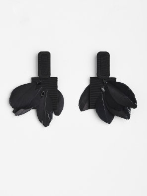 black feather earrings, front view