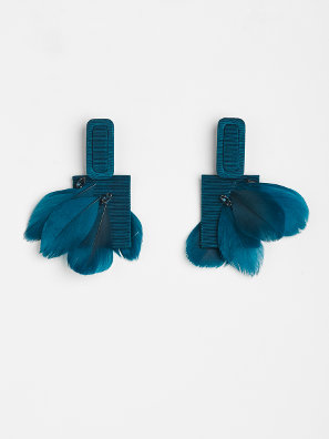 feather earrings in petrol blue